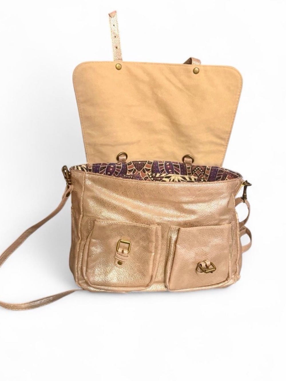 Purse Metallic Rose Gold Crossbody Satchel buckle suede bag small fall handbag